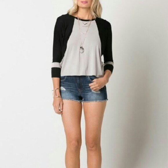 NWOT Women's Solemio Raglan Sleeve Color Block Crop Top Blouse T-Shirt MD - Picture 9 of 9